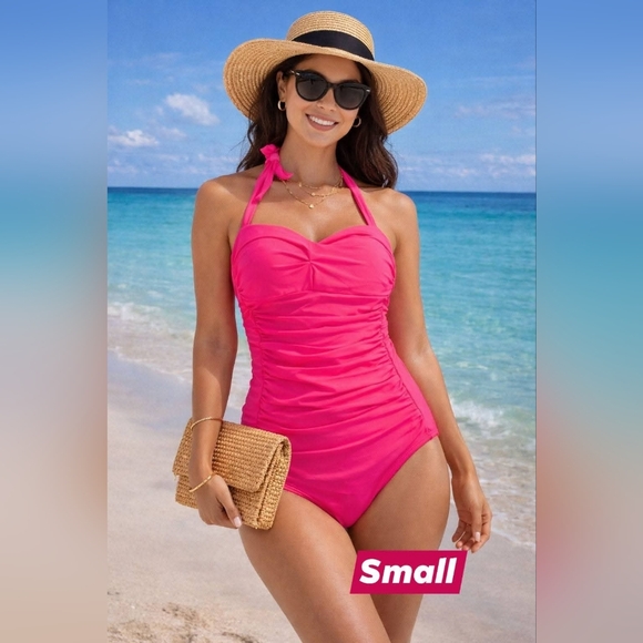 Other - NWT Bright Pink Halter One Piece Swimsuit